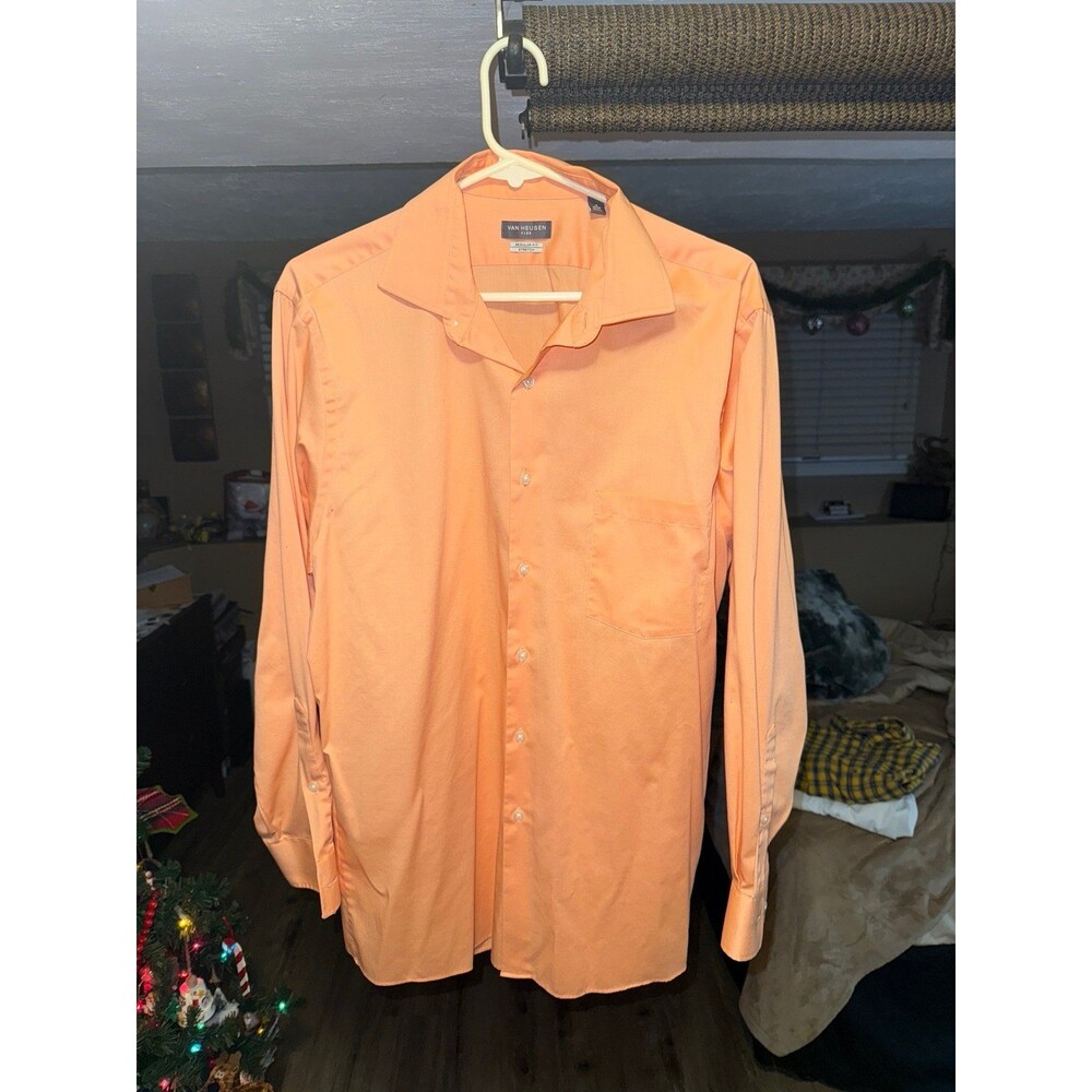 Men’s Van Heusen Flex Orange Dress Shirt Button Down Size 16 32/33